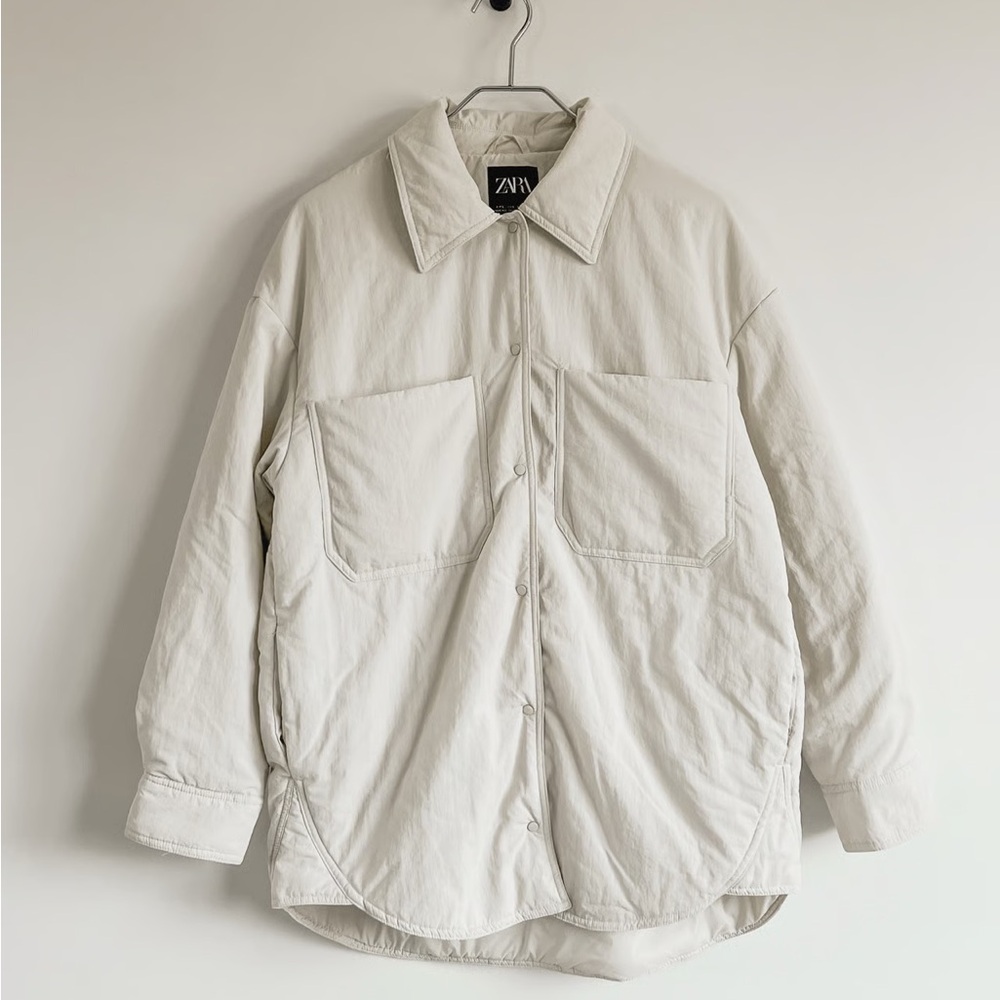 Zara Off White Cream Lightweight Puffer Large